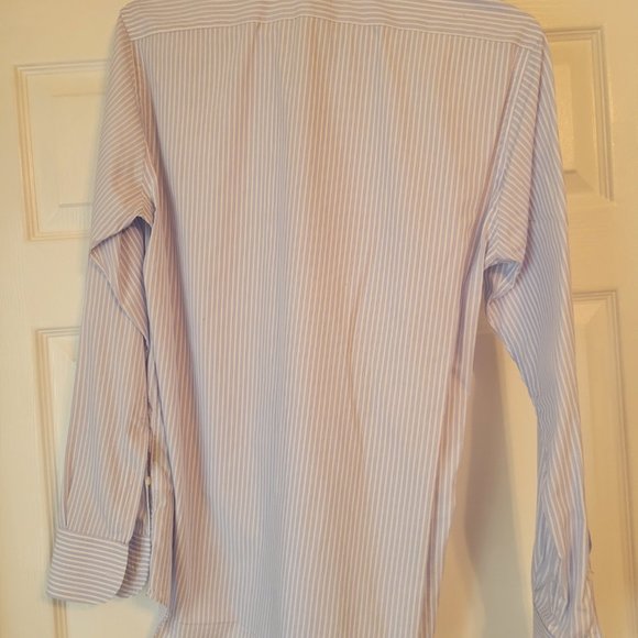 Harrods of London Mens Dress Shirt 15.5/39 Blue White striped Extra Fine Cotton - Picture 3 of 11